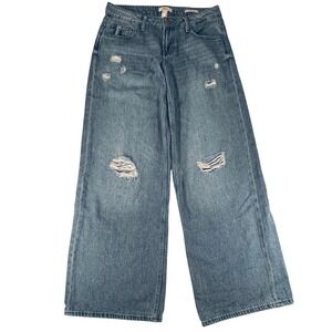 Forever 21 Low Rise Baggy Jeans Wmns 25 Light Wash Rips Wide Leg Y2K Distressed